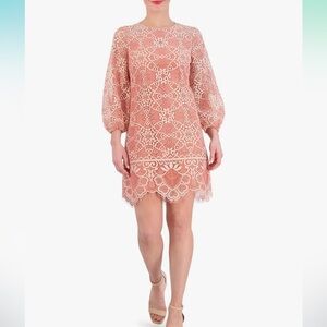 NWT Vince Camuto Lace Overlay Shift Dress size 16. Pink underlayer/bell sleeves
